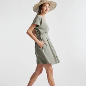 Quince Vintage Wash Tencel Button Front Dress NWT - Small - Olive Green